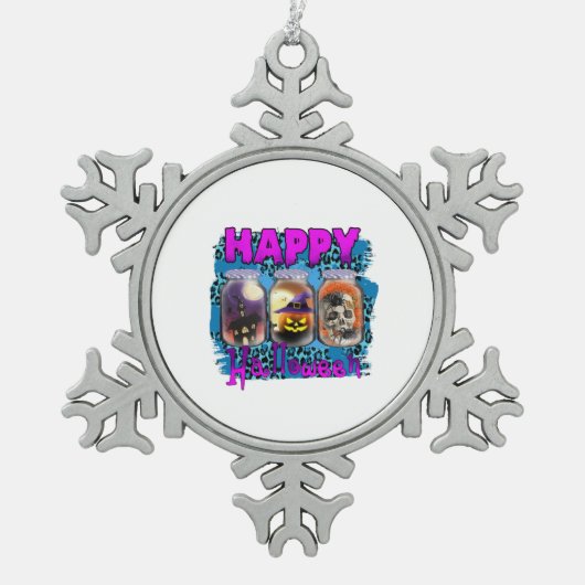 Halloween Happy Halloween Birthday Schneeflocken Zinn-Ornament (Vorderseite)