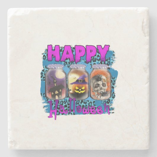 Halloween Happy Halloween Birthday Steinuntersetzer (Vorderseite)