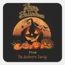 Halloween - Happy Halloween Pumpkins Quadratischer Aufkleber