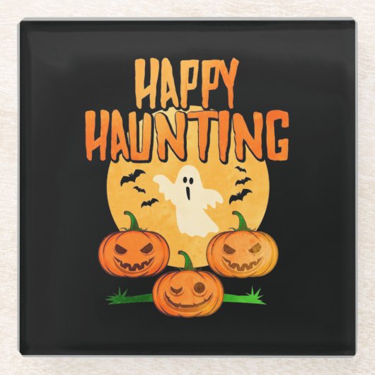 Halloween Happy Haunting Glasuntersetzer (Vorderseite)