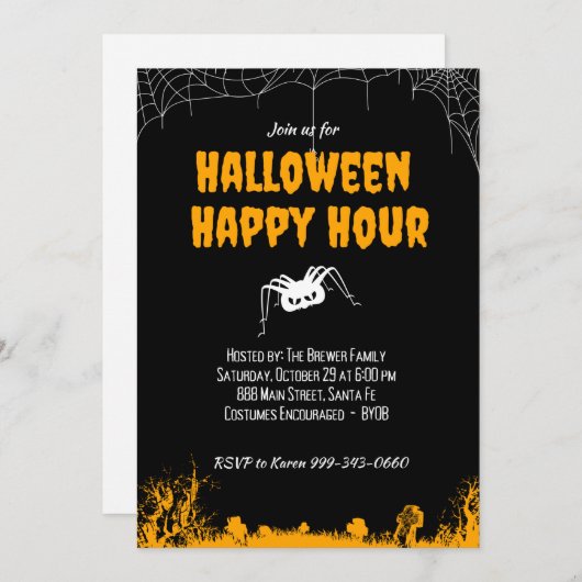 Halloween Happy Hour Einladung - individuell anpas (Vorne/Hinten)