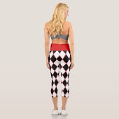 halloween harlequin red Schwarz-weiß Capri Leggings (Rückseite)