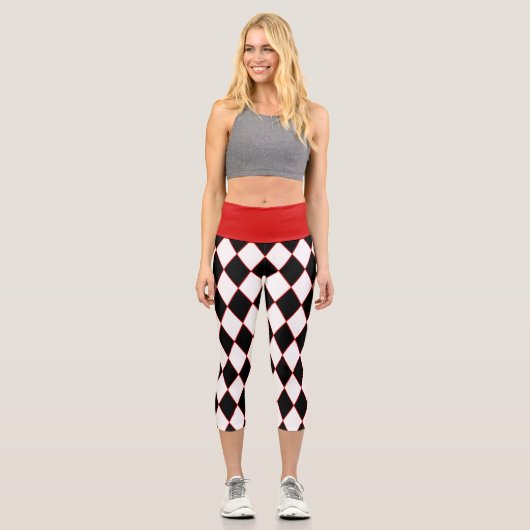 halloween harlequin red Schwarz-weiß Capri Leggings (Vorderseite)