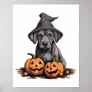Halloween Hat Pumpkin Dog Great Dane Poster