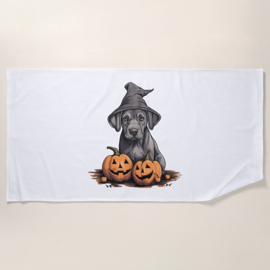 Halloween Hat Pumpkin Dog Great Dane Strandtuch (Vorderseite)