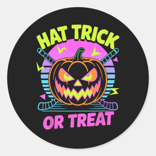 Halloween Hat Trick Or Treat Ice Hockey Jack-o-lan Runder Aufkleber (Vorderseite)