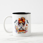 Halloween Haunt Mess Kaffee Skeleton Spookon Custo Zweifarbige Tasse (Links)