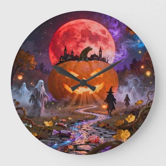 Halloween Haunted Eclipse 2 Wall Clock Große Wanduhr (Vorderseite)