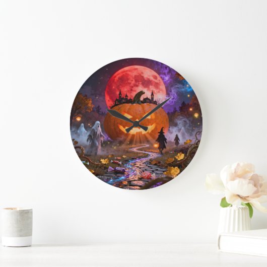 Halloween Haunted Eclipse 2 Wall Clock Große Wanduhr (Zuhause)
