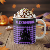 Halloween Haunted House Purple & Black Plaid Name Kaffeetasse