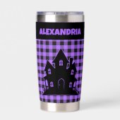 Halloween Haunted House Purple & Black Plaid Name Thermobecher (Rückseite)