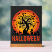 Halloween Haunted Tree Witch and Black Cats Acrylschild (Neutral)