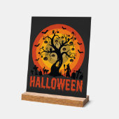 Halloween Haunted Tree Witch and Black Cats Acrylschild (Winkel)