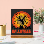 Halloween Haunted Tree Witch and Black Cats Acrylschild (Hochzeit)