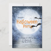 Halloween Haunting Full Moon Blue White Bats Einladung (Vorderseite)