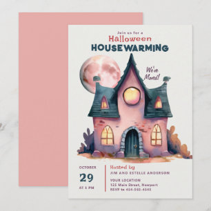 Halloween-Haus-Einweihung neues Familienheim rosa Einladung