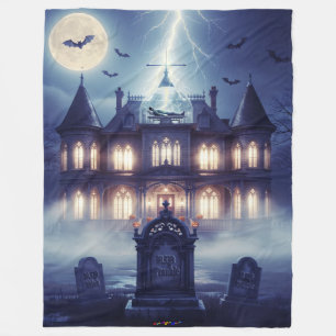 Halloween-Haus mit Frankie, dunkelblau Fleecedecke