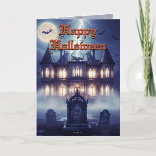Halloween-Haus mit Frankie, dunkelblau Karte