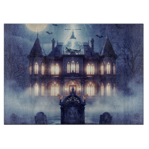 Halloween-Haus mit Frankie, dunkelblau Schneidebrett