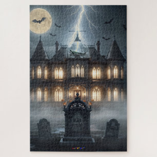 Halloween-Haus mit Frankie, dunkelgrau  Puzzle