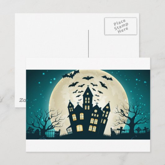 Halloween-Haus Postkarte (Vorne/Hinten)