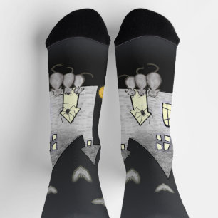 Halloween-Haus, schwarze Katzen, Fledermäuse, Kürb Socken