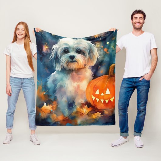 Halloween Havanese mit Pumpkins Beängstigend Fleecedecke (Beispiel)