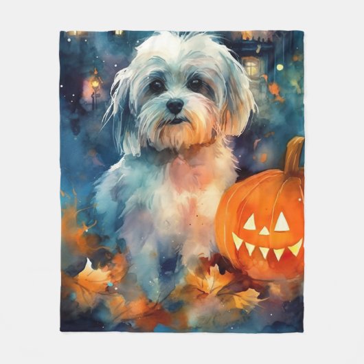 Halloween Havanese mit Pumpkins Beängstigend Fleecedecke (Vorderseite)