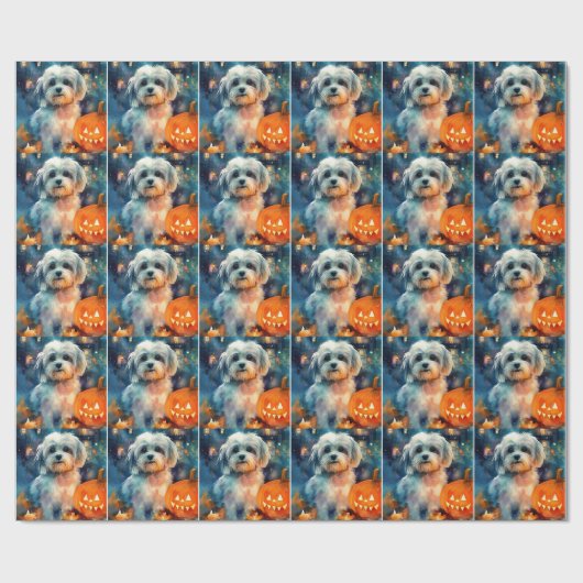Halloween Havanese mit Pumpkins Beängstigend Geschenkpapier (Flach)