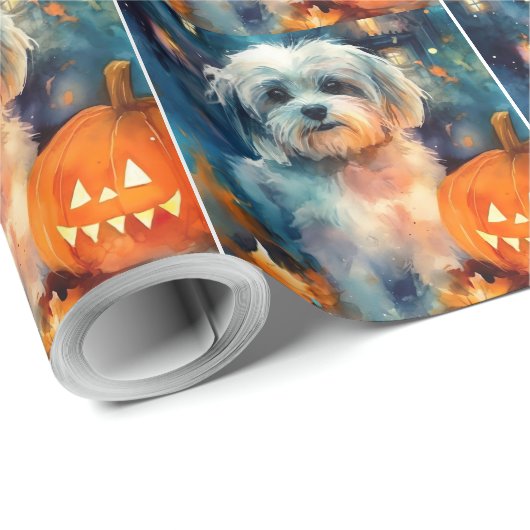 Halloween Havanese mit Pumpkins Beängstigend Geschenkpapier (Rolleneckpunkt)