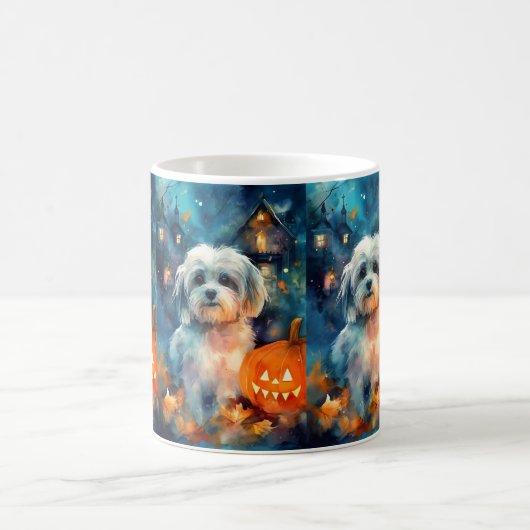 Halloween Havanese mit Pumpkins Beängstigend Kaffeetasse (Mittel)
