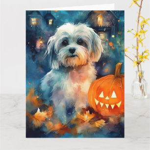 Halloween Havanese mit Pumpkins Beängstigend Karte