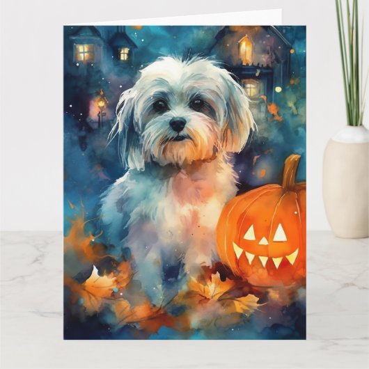 Halloween Havanese mit Pumpkins Beängstigend Karte (Vorderseite)