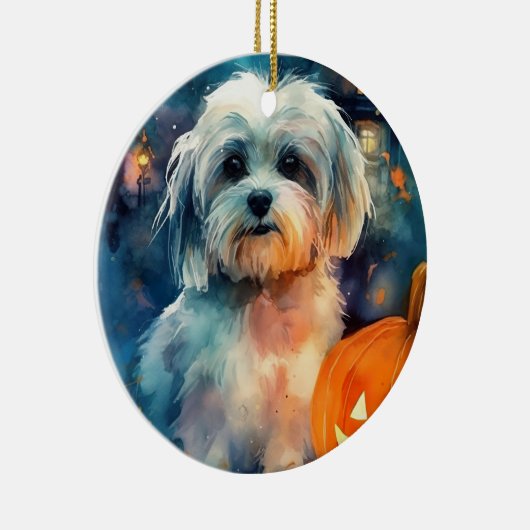 Halloween Havanese mit Pumpkins Beängstigend Keramik Ornament (Rechts)