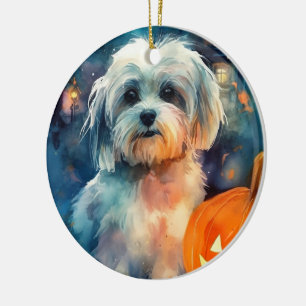 Halloween Havanese mit Pumpkins Beängstigend Keramik Ornament