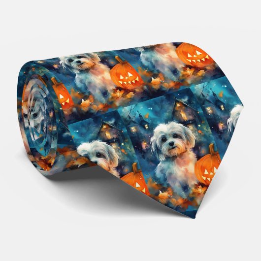 Halloween Havanese mit Pumpkins Beängstigend Krawatte (Gerollt)