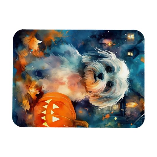 Halloween Havanese mit Pumpkins Beängstigend Magnet (Horizontal)