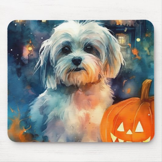 Halloween Havanese mit Pumpkins Beängstigend Mousepad (Vorne)