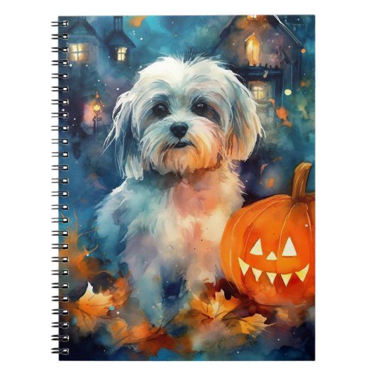 Halloween Havanese mit Pumpkins Beängstigend Notizblock (Vorderseite)