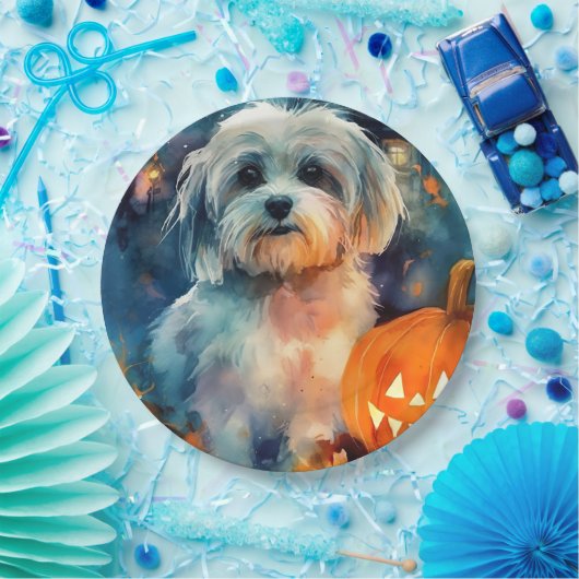 Halloween Havanese mit Pumpkins Beängstigend Pappteller (Party)