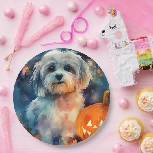 Halloween Havanese mit Pumpkins Beängstigend Pappteller (Party)