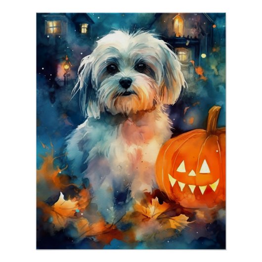 Halloween Havanese mit Pumpkins Beängstigend Poster (Vorderseite)