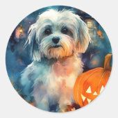 Halloween Havanese mit Pumpkins Beängstigend Runder Aufkleber (Vorderseite)
