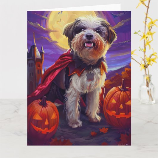 Halloween Havanese Vampire Pumpkins Beängstigend Karte (Gelbe Blume)