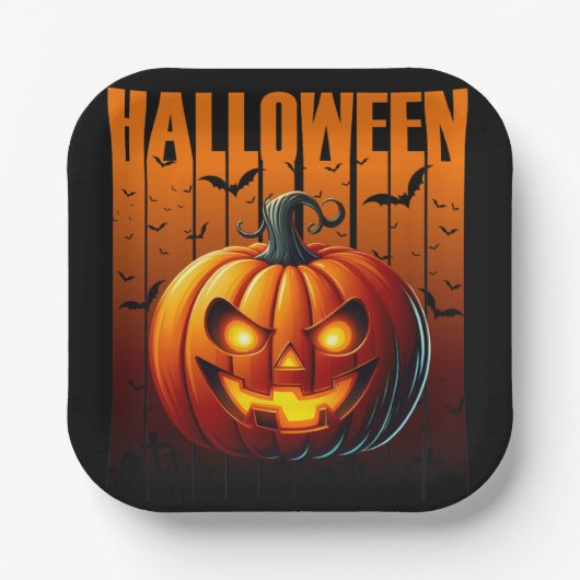 Halloween Havoc - Jacke und Fledermäuse Pappteller (Vorderseite)
