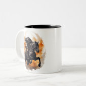 Halloween Headless Horseman mit Pumpkin Head Zweifarbige Tasse (Vorderseite Links)