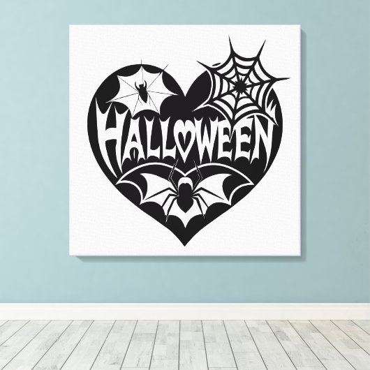 Halloween Heart, Black Heart Shape, Spider Web Leinwanddruck (Insitu (Holzboden))