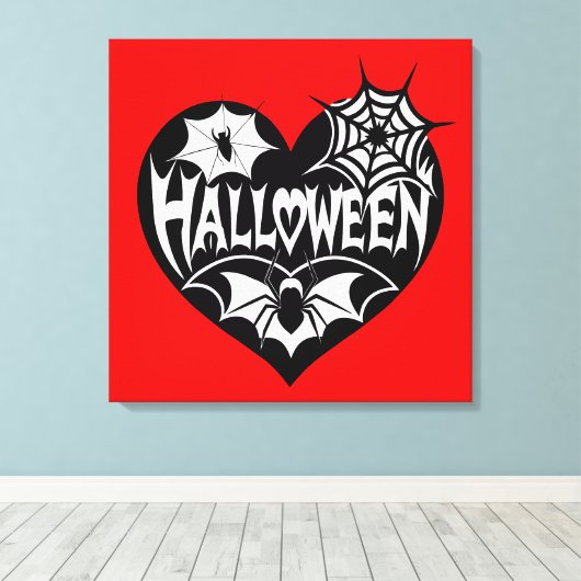 Halloween Heart, Black Heart Shape, Spider Web Leinwanddruck (Insitu (Holzboden))