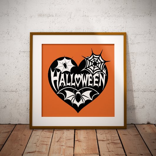 Halloween Heart, Black Heart Shape, Spider Web Poster