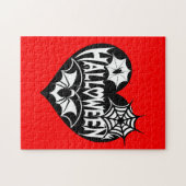 Halloween Heart, Black Heart Shape, Spider Web Puzzle (Horizontal)